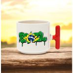 Brazil Tasarımlı Kırmızı T Kulplu Seramik Baskılı Kupa Bardak 250 ml - 1 Adet