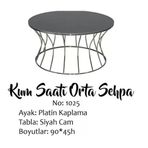 Brc 13356 Orta Sehpa Kum Saat Düz Siyah Temper Cam Tabla Platin Renk Kaplam Metal