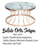 Brc 14053 Orta Sehpa Bufalo Beyaz Mermer Temper Cam Rose Renk Kaplama El Yapım