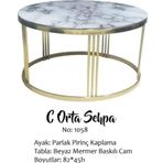 Brc 14057 Sehpa C Model Beyaz Mermer Temper Cam Metal Gold Renk Ayak El Yapım