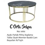 Brc 14059 Orta Sehpa C Model Siyah Mermer Temper Cam Metal Gold Renk Kaplam Ayak