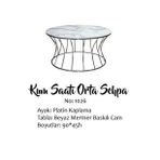 Brc 14081 Orta Sehpa Kumsaat Beyaz Mermer Temper Cam Metal Platin Renk Kaplama El Yapı