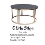 Brc 17568 Orta Sehpa Cdüz Siyah Temper Cam Metal Roza Renk Kaplam Ayak El Yapım