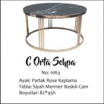 Brc 19454 Orta Sehpa C Siyah Mermer Temper Cam Metal Rose Kaplama Ayak El Yapım