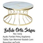 Brc Orta Sehpa 14050 Bufalo Sarı Mermer Temper Cam Metal Çelik Gold Renk Kaplama