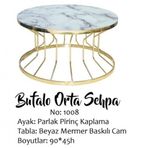 Brc Orta Sehpa 14052 Bufalo Model Beyaz Mermer Temper Cam Metal Çelik Gold Renk Kaplama El Yapım