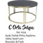 Brc Orta Sehpa C Model Düz Siyah TEMPER Cam Metal GOLD renk Kaplama Ayak El YapıM