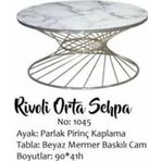 Brc19456 Orta Sehpa Rivoli Beyaz Mermer Desen Cam Metal Altın Renk Kaplama Ayak