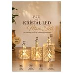 BRE HOME 3’lü Kristal LED Mum Seti Dekoratif Pilli Mum Sıcak Işık Alev Efektli 50-65-80 mm