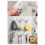 BRE HOME 6’lı Paslanmaz Çelik Yapışkanlı Askı 5x5 cm – Banyo Mutfak Duvar Askısı Havlu ve Sünger Askılığı