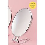 BRE HOME Gümüş Gri Büyüteçli 13,5 Cm Tezgah Üstü, Masaüstü Traş Makyaj Aynası Oval 11307