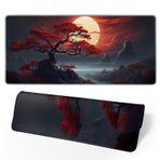 Brecoy Darkness Red Moon Masa Matı Japon Mouse Pad, Büyük Kiraz Çiçeği Masa Örtüsü, XL Anime Oyun Klavyesi Mat, Kaymaz Kauçuk Taban, Ev Ofis için Büyük Genişletilmiş Masa Koruyucu, 80 cm x 30 cm