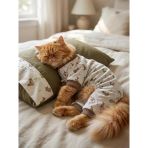 Breeds & Friends Uyku Takımı | Desenli Pamuklu Penye Kedi Tulumu Ve Mini Yastık | Tüy Dökülmesini Azaltır
