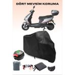 Breen Siyah Arka Çanta Uyumlu Mondial E-Mon Rigby Uyumlu Elektrikli Motosiklet Brandası, 4 Mevsim Koruma - Siyah-Arka Çanta Uyumlu