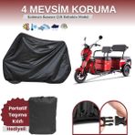 Breen Siyah Çift Koltuklu, 3 Kişilikli, 3 Tekerlekli, Elektrik Motosiklet Brandası, Su Geçirmez, Lastikli - Çift Koltuklu-Siyah