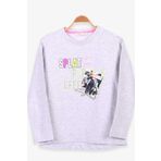Breeze Açık Gri Melanj 8-14 Yaş Uzun Kollu Baskılı Taşlı Kız Çocuk T-shirt
