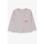 Breeze Bej Melanj 1.5-5 Yaş Uzun Kollu Cepli Tavşancık Baskılı Kız Çocuk T-shirt