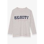 Breeze Bej Melanj 10-16 Yaş Uzun Kollu Taşlı Yazı Baskılı Kız Çocuk T-shirt