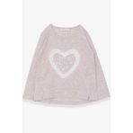 Breeze Bej Melanj 5-10 Yaş Uzun Kollu Simli Kalp Baskılı Kız Çocuk T-shirt