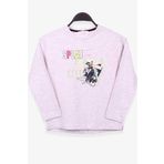 Breeze Bej Melanj 8-14 Yaş Uzun Kollu Baskılı Taşlı Kız Çocuk T-shirt