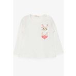 Breeze Ekru 1.5-5 Yaş Uzun Kollu Cepli Tavşancık Baskılı Kız Çocuk T-shirt