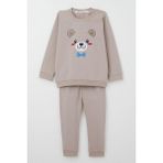Breeze Erkek Bebek Eşofman Takım Mutlu Köpekçik Nakışlı 9 Ay-3 Yaş, Vizon - 2 Yaş