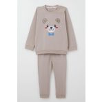 Breeze Erkek Bebek Eşofman Takım Mutlu Köpekçik Nakışlı 9 Ay-3 Yaş, Vizon