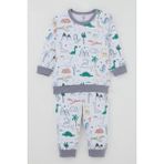 Breeze Erkek Bebek Eşofman Takım Omuzdan Patlı Sevimli Dinozorlar Desenli 4 Ay-1 Yaş, Beyaz