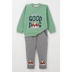 Breeze Erkek Bebek Eşofman Takım Sevimli Kral Köpekçik Nakışlı 6 Ay-2 Yaş, Mint Yeşili - 1 Yaş