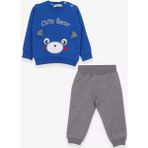 Breeze Erkek Bebek Eşofman Takımı Ayıcıklı Saks Mavisi 9 Ay-3 Yaş Trend Desenli