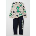 Breeze Erkek Bebek Eşofman Takımı Dinozor Baskılı 9 Ay-3 Yaş, Bej