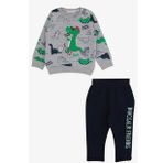 Breeze Erkek Bebek Eşofman Takımı Dinozor Baskılı 9 Ay-3 Yaş, Gri