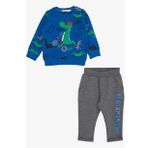 Breeze Erkek Bebek Eşofman Takımı Dinozor Baskılı 9 Ay-3 Yaş, Mavi