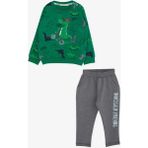 Breeze Erkek Bebek Eşofman Takımı Dinozor Baskılı Yeşil (9 Ay-3 Yaş) - 1 Yaş