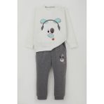 Breeze Erkek Bebek Eşofman Takımı Kulaklıklı Köpekçik Nakışlı 9 Ay-3 Yaş, Beyaz - 1,5 Yaş