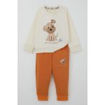 Breeze Erkek Bebek Eşofman Takımı Sevimli Köpekçik Baskılı 6 Ay-2 Yaş, Krem