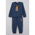 Breeze Erkek Bebek Eşofman Takımı Sevimli Köpekçik Nakışlı Kanguru Cepli 9 Ay-3 Yaş, Indigo - İndigo