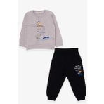 Breeze Erkek Bebek Eşofman Takımı Yarış Temalı Bej Melanj (9 Ay-3 Yaş)