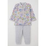 Breeze Erkek Bebek Pijama Takımı Hareketli Kedicik Desenli 4 Ay-1 Yaş, Gri Melanj - 6 Ay