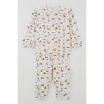 Breeze Erkek Bebek Pijama Takımı Omuzdan Patlı Bebek Hayvanat Bahçesi 4 Ay-1 Yaş, Ekru