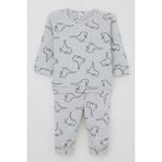 Breeze Erkek Bebek Pijama Takımı Omuzdan Patlı Sevimli Dinozor Desenli 4 Ay-1 Yaş, Açık Gri Melanj - 6 Ay