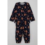 Breeze Erkek Bebek Pijama Takımı Yılbaşı Temalı Kurabiye Adam Desenli 9 Ay-3 Yaş, Lacivert