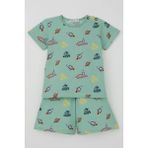 Breeze Erkek Bebek Şortlu Pijama Takımı Galaksi Macerası Temalı 9 Ay-3 Yaş, Su Yeşili - 1 Yaş