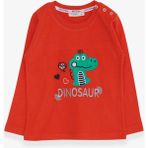 Breeze Erkek Bebek Uzun Kollu Tişört Dinozor Nakışlı 9 Ay-3 Yaş, Turuncu - 1,5 Yaş