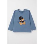Breeze Erkek Bebek Uzun Kollu Tişört Havalı Ayıcık Nakışlı 9 Ay-3 Yaş, Indigo - İndigo