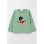 Breeze Erkek Bebek Uzun Kollu Tişört Havalı Ayıcık Nakışlı 9 Ay-3 Yaş, Mint Yeşili