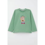 Breeze Erkek Bebek Uzun Kollu Tişört Hip Hop Ayıcık Nakışlı 9 Ay-3 Yaş, Mint Yeşili