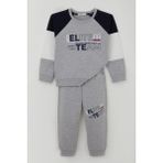 Breeze Erkek Çocuk Eşofman Takımı Yazı Baskılı Kolları Renk Bloklu 3-7 Yaş, Gri Melanj - 3 Yaş