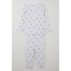Breeze Erkek Çocuk Pijama Takımı Uçan Mavi Tüy Desenli 4-8 Yaş, Beyaz - 5 Yaş