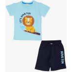 Breeze Erkek Çocuk Şortlu Takım Bebek Aslancık Baskılı 1-4 Yaş, Açık Mavi - 1,5 Yaş